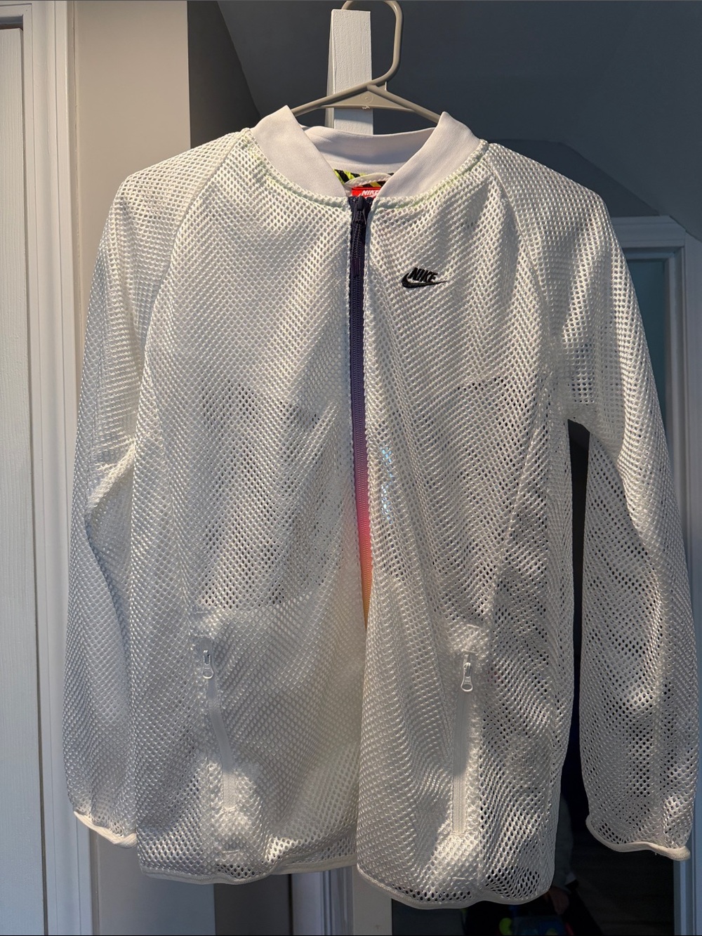 Nike White Mesh Zip Jacket with Rainbow Center Zip